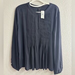 Ann Taylor New Navy Blue Pleated Blouse Top Woman Size Large NWT